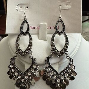 Park Lane Black Dangle Earrings with Hematite & clear Crystals